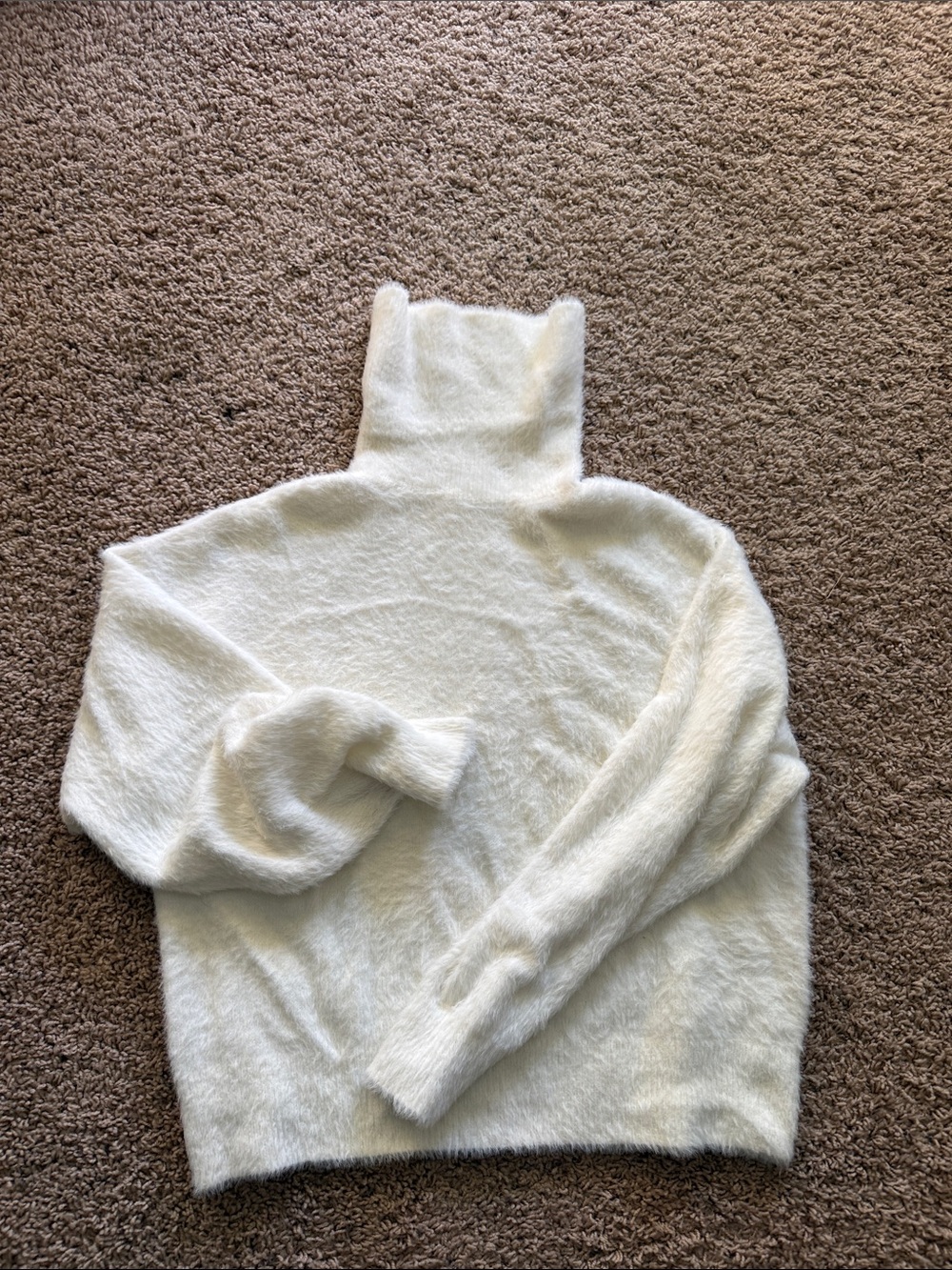 H&M White Fuzzy Turtleneck Sweater